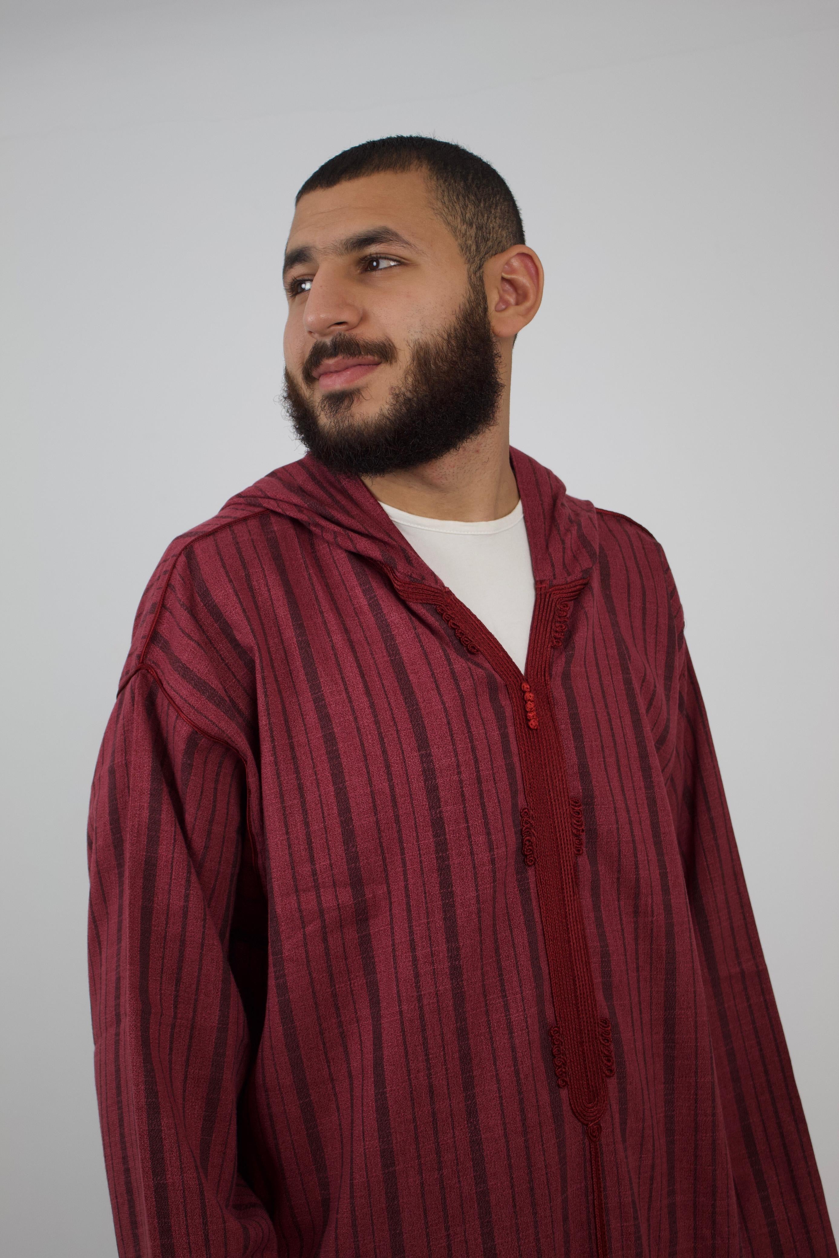 Striped burgundy moroccan thobe