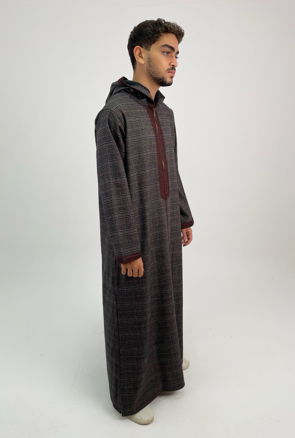 Aseel striped brown moroccan thobe
