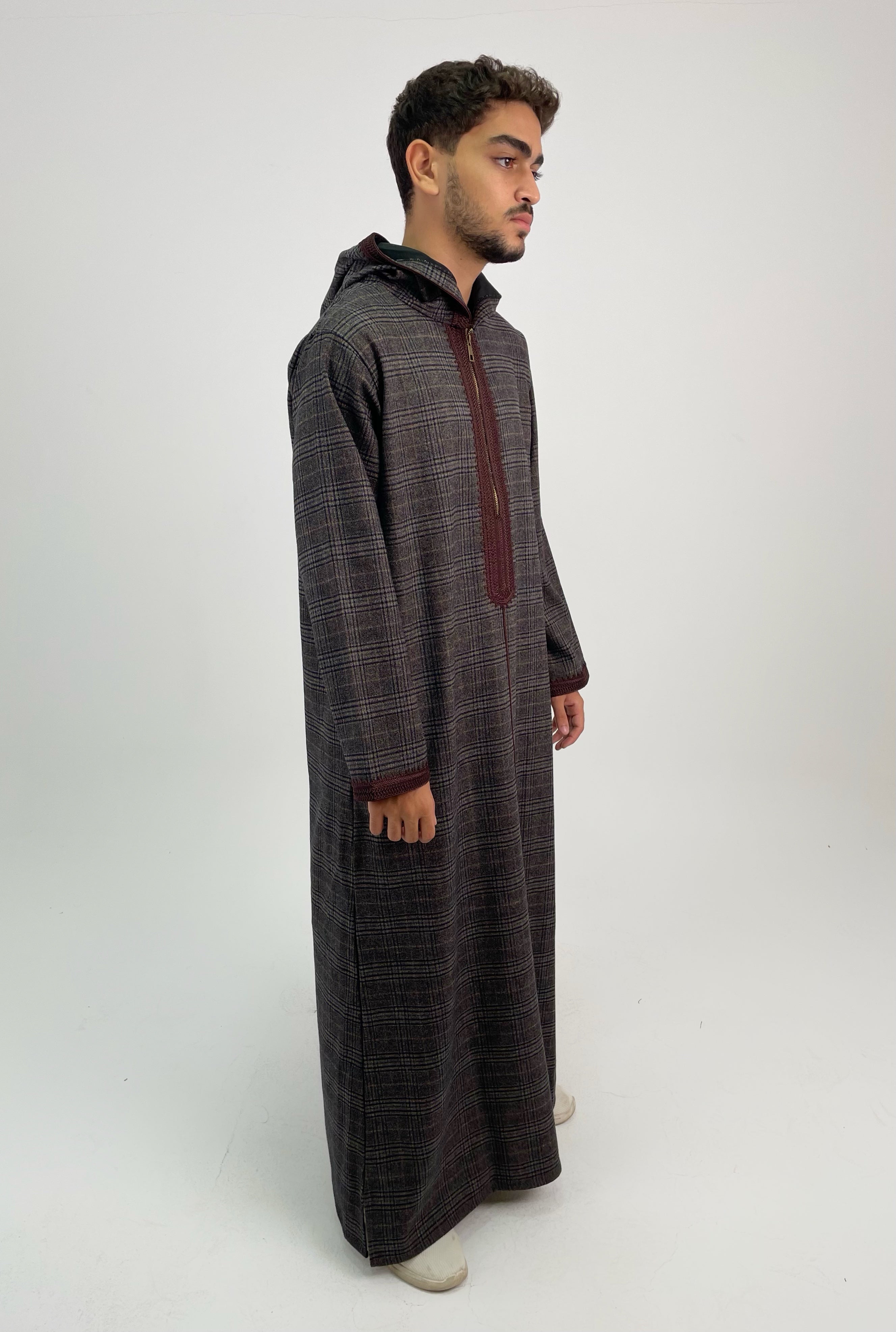 Aseel striped brown moroccan thobe