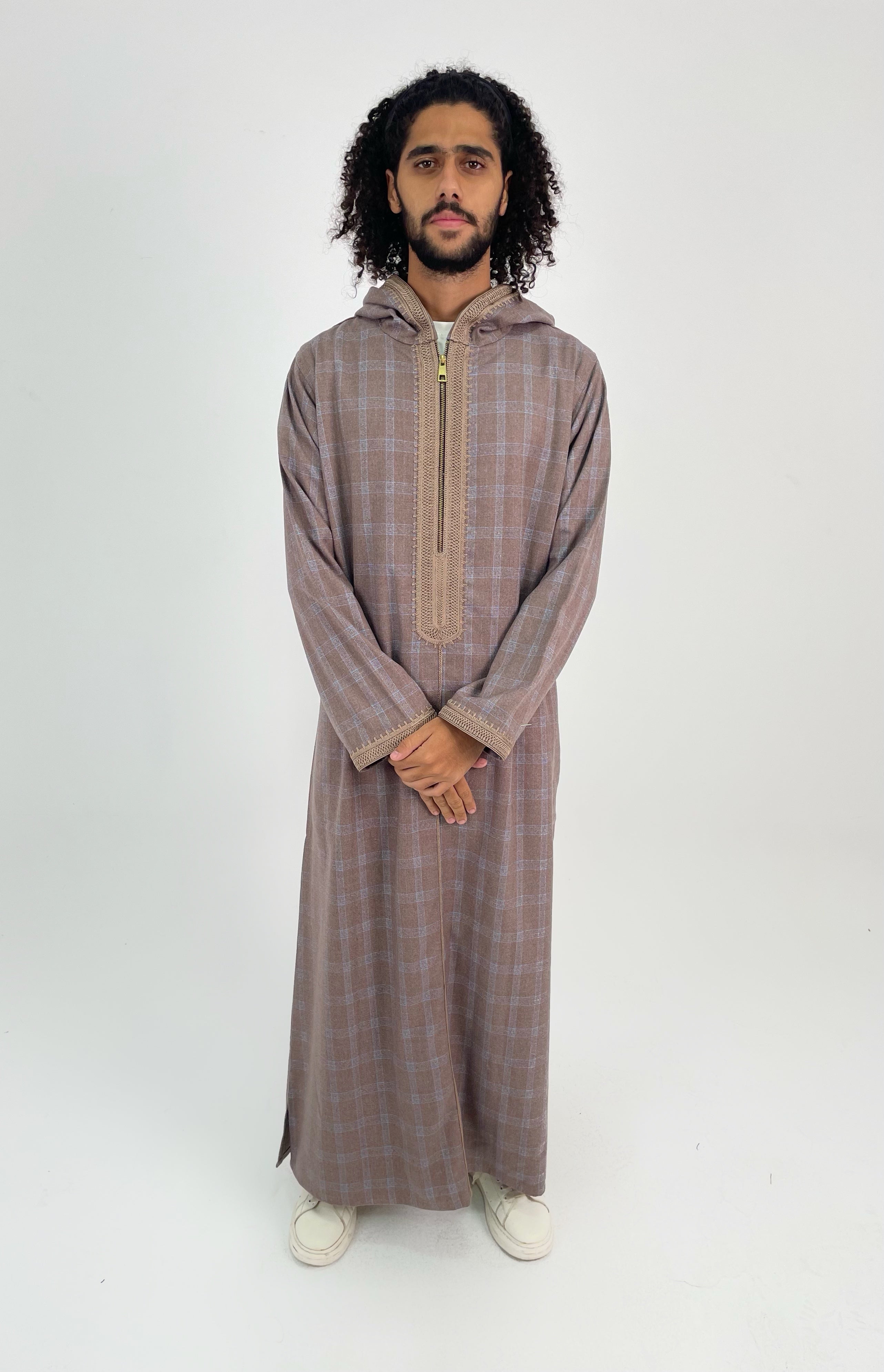 Aseel striped burgundy blue moroccan thobe