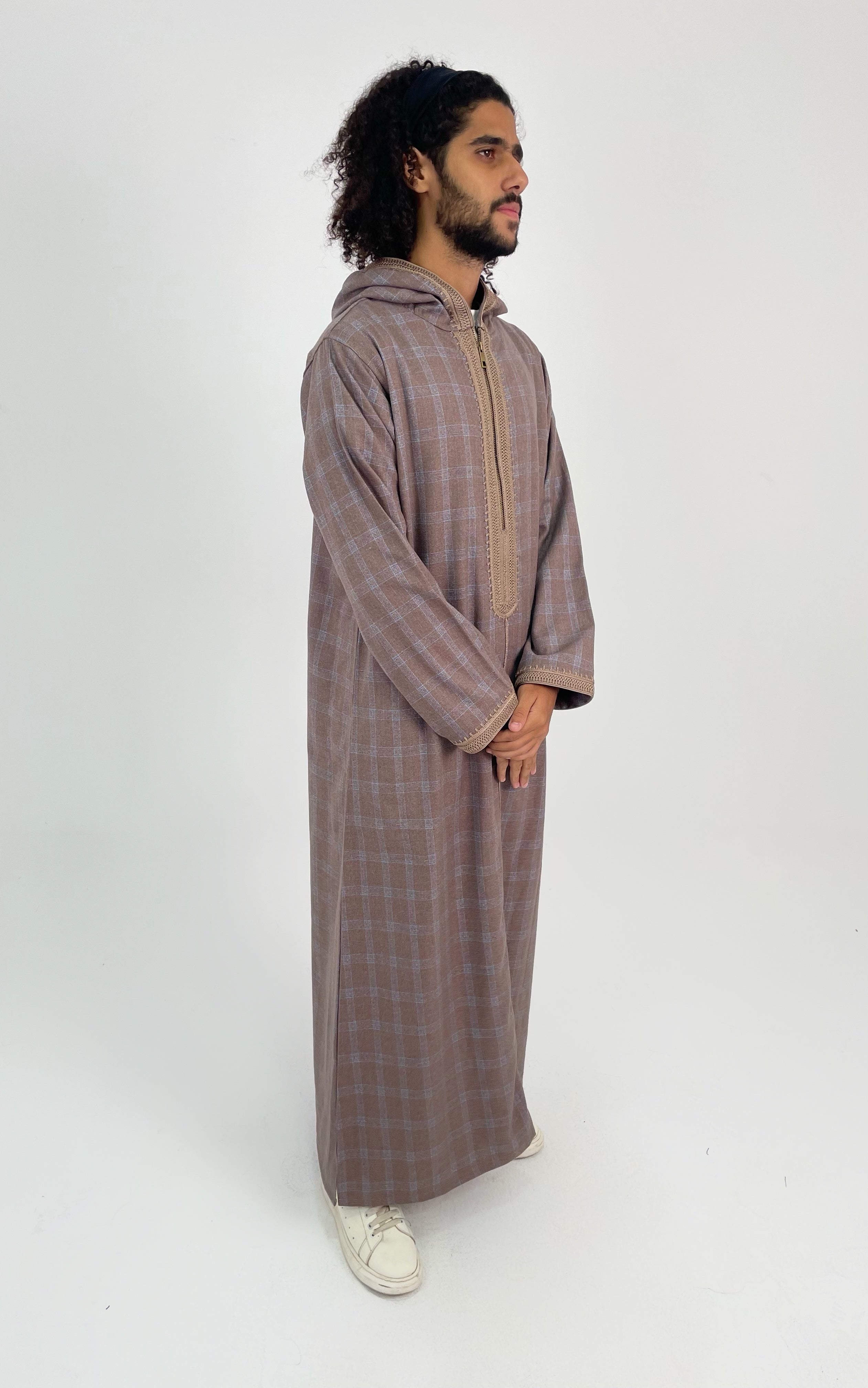 Aseel striped burgundy blue moroccan thobe