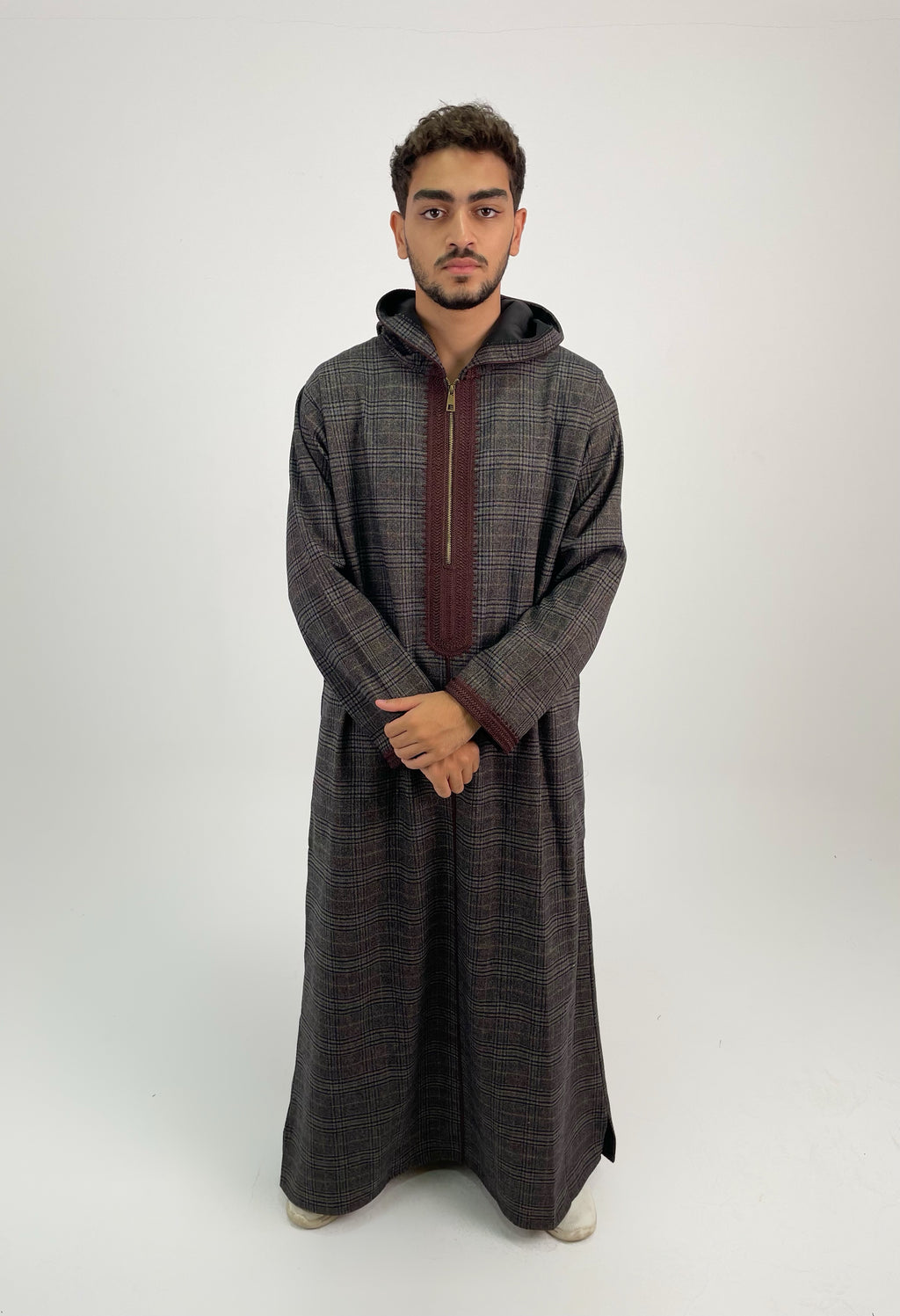 Aseel striped brown moroccan thobe