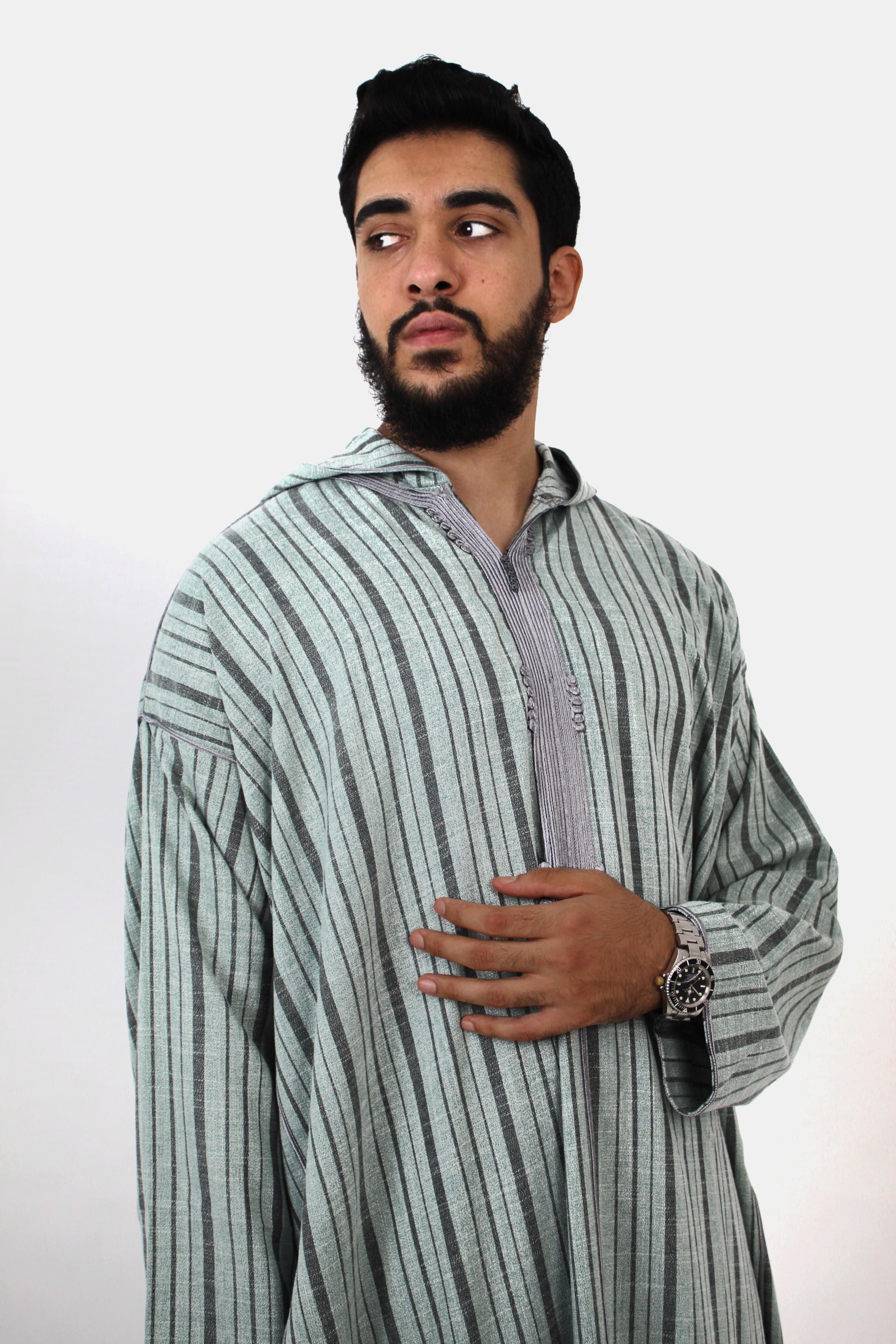 Striped green moroccan thobe