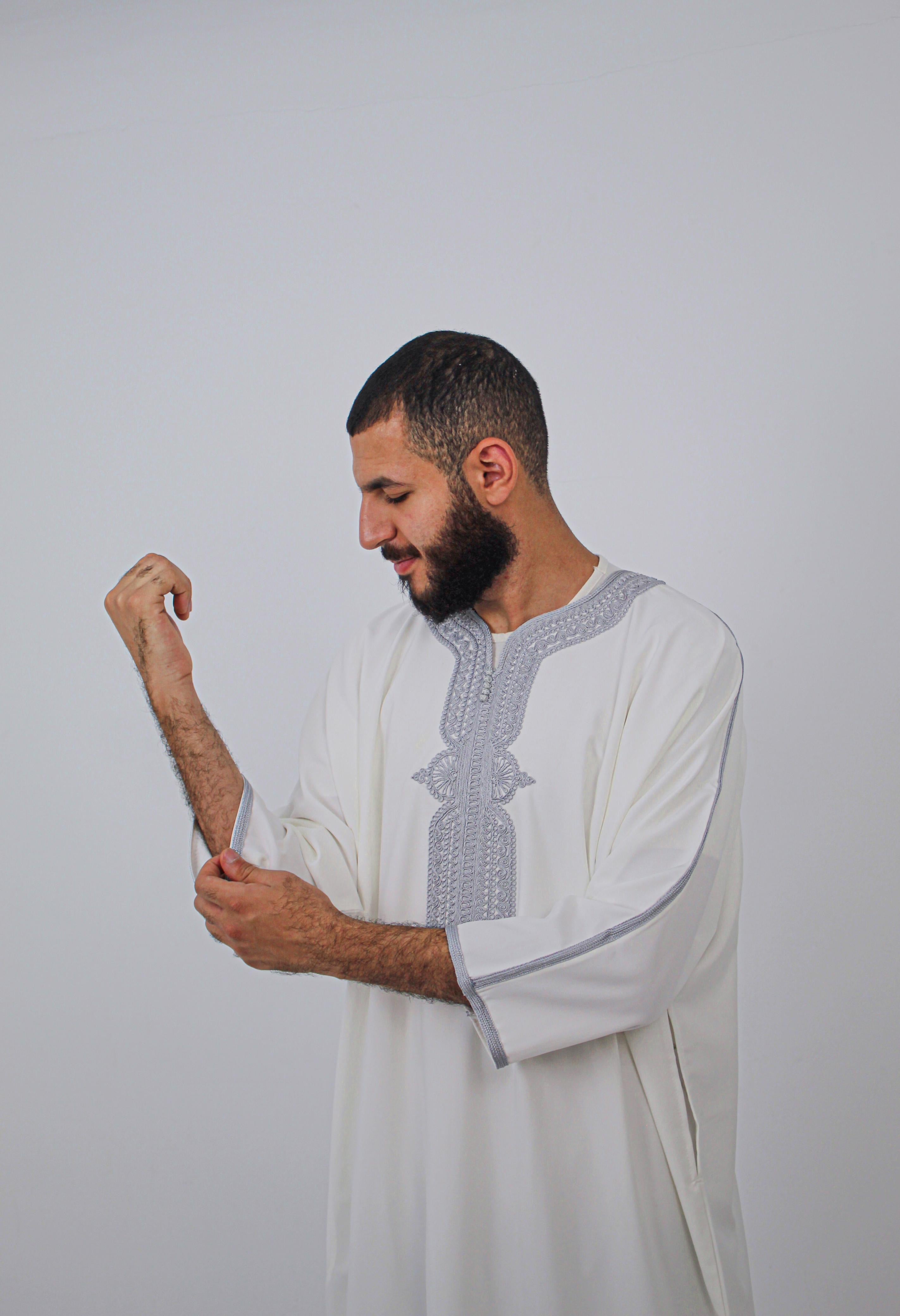 Candora white gray premium thobe