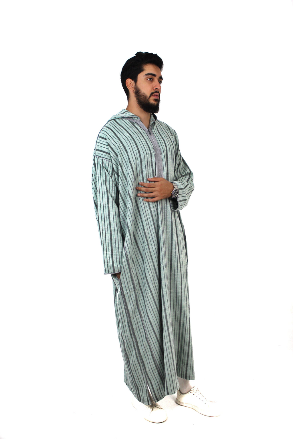Striped green moroccan thobe